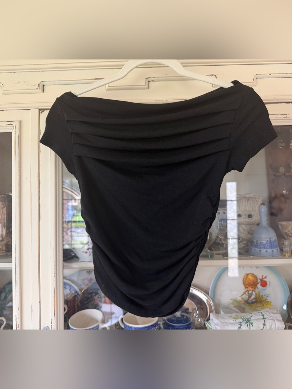 Unk Black Boatneck Ruched Short Sleeve Top